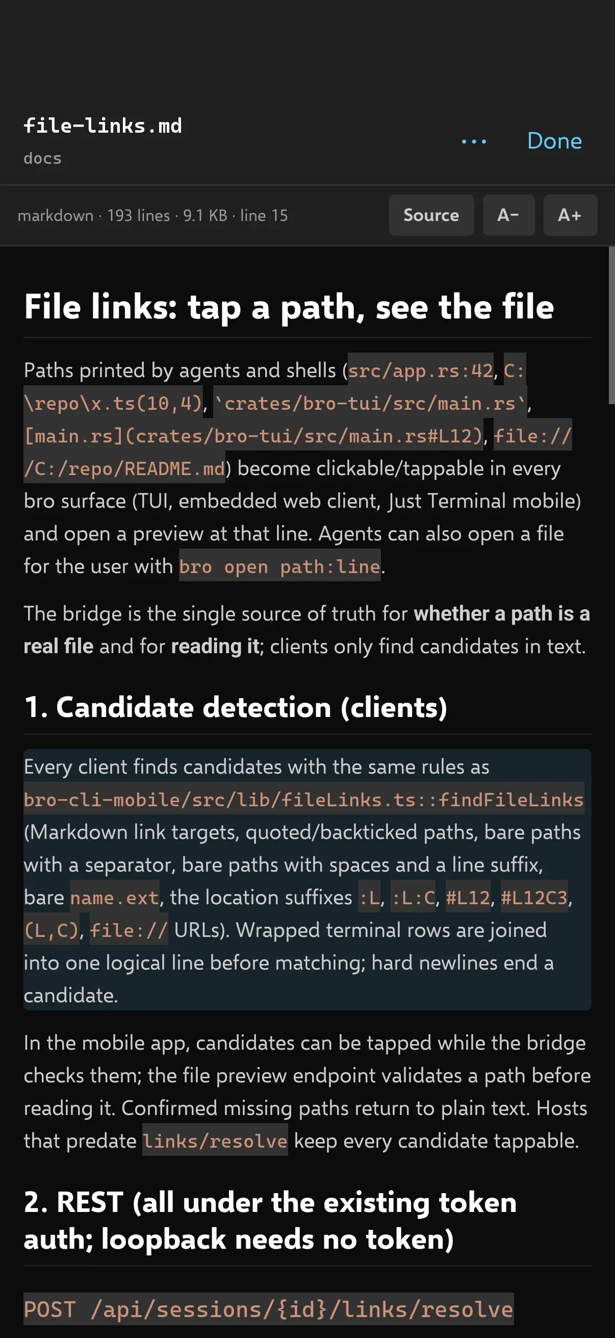 Just Terminal: a Markdown file preview from the agent's project